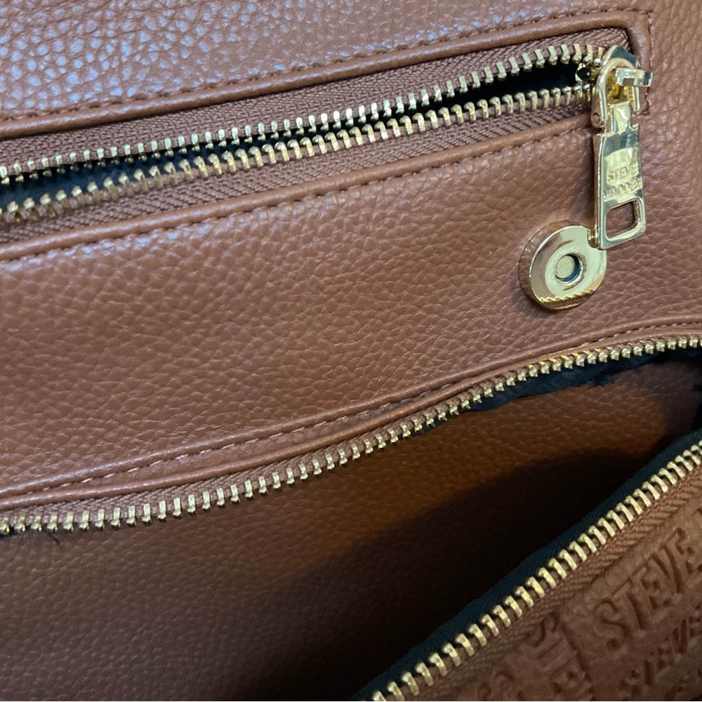 Steve Madden Brown Faux(?) Leather Backpack Purse Gold EUC - Picture 7 of 10